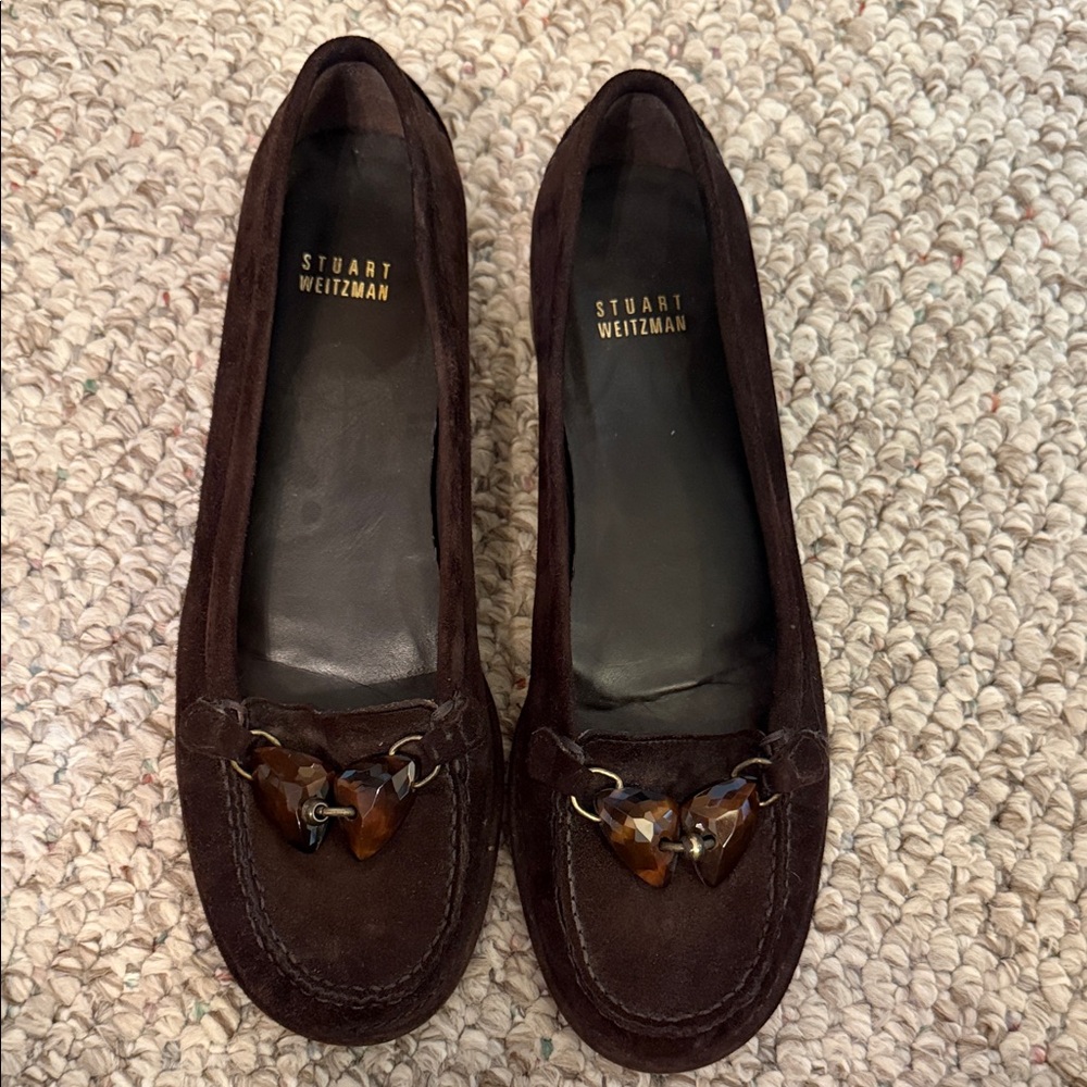 Stuart Weitzman Dark Brown Suede Flats